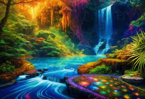 ((surrealism style)), (colorful magical energy flowing through the air, repeating fractal patterns, trippy:1.5), (rickety wooden building:1.1), (by a vast water fall in the dense jungle:1.3),, ((best quality)), ((masterpiece)), ((ultra realistic)), beautiful intricately detailed soft oil painting,