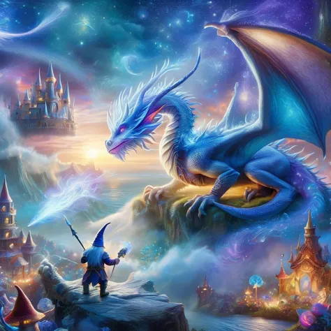 (best quality)++, (masterpiece)++, (detailed)+, elf on the shelf fighting a Dragon, (fantasy illustration)1.3, enchanting Dragon...