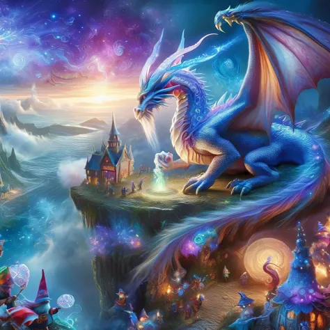 (best quality)++, (masterpiece)++, (detailed)+, elf on the shelf fighting a Dragon, (fantasy illustration)1.3, enchanting Dragon battle elf on the shelf, mystical battle, (many gnomes battling)1.4 (whimsical charm).4 Otherworldly charm, mystical sky, (Luis Royo)1.2, (Yoshitaka Amano)1.1, moonlit night, soft colors, (detailed cloudscape)1.3, (high-resolution)1.2 (gnomes  battling everywhere)1.2 , <lora:DonM3t3rn1tyXL-v1.1:0.8> DonM3t3rn1tyXL <lora:DonMD1g174l4sc3nc10nXL:0.8> DonMD1g174l4sc3nc10nXL  <lora:Dragons:0.8> dragon <lora:EnvyMagicalXL01:0.8> magical <lora:FantasyLandscape:0.8> FanLan