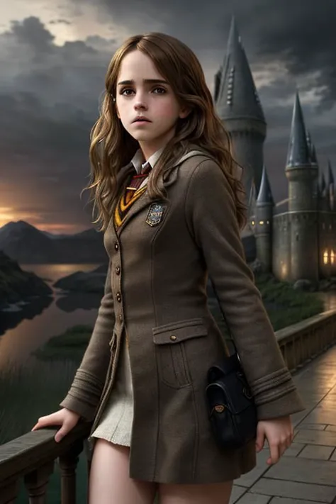 Emma Watson as Hermione Granger in Harry Potter, 21 years old, high heels, sexy, hit,  bushy brown hair and brown eyes, long hai...