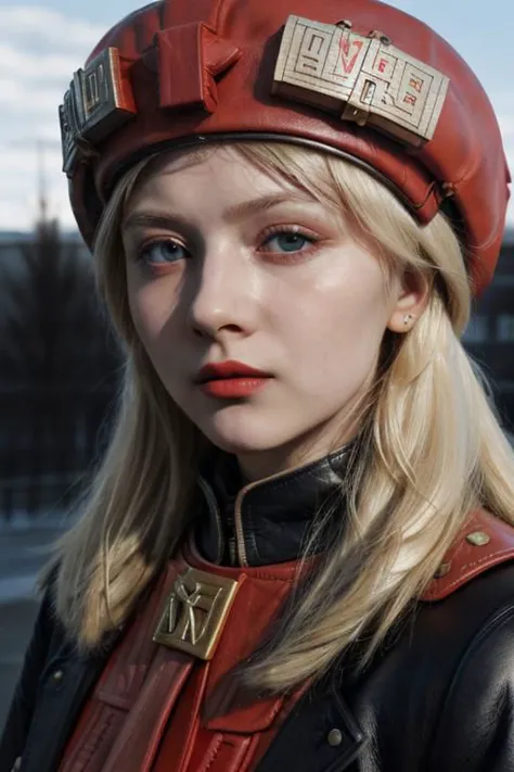 award winning movie still of a melodrama, full shot of a young platinum blond russian girl, wearing (russian soviet retro futuri...