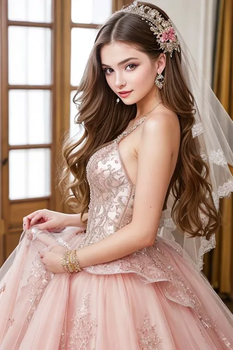 A photo of a Russian beautiful cute young woman long hair, realistic, hyper detailed
ballgown