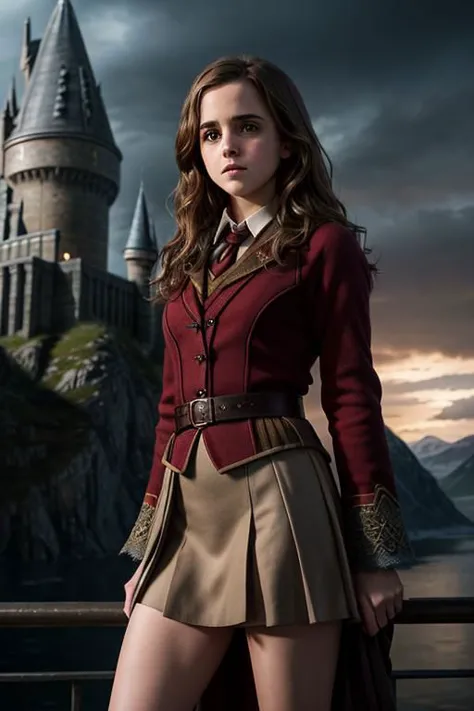 Emma Watson as Hermione Granger in Harry Potter, mature 35 years old, high heels, sexy, hit,  bushy brown hair and brown eyes, l...