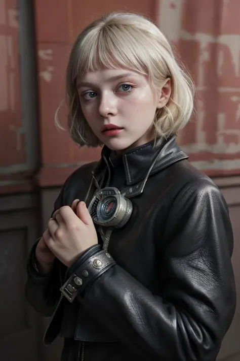 award winning movie still of a melodrama, full shot of a young platinum blond russian girl, wearing (russian soviet scifi retro ...