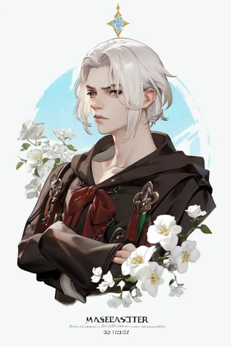 masterpiece, best quality, highres, 1boy, solo, emet selch, white hair  <lora:hadesemetselch:.7>, photorealistic, serious