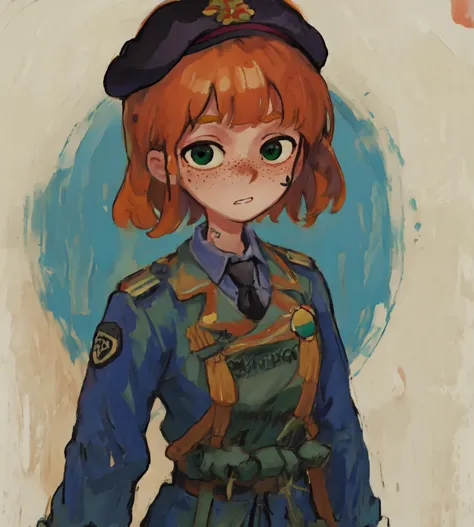 anime girl in uniform with a hat and a tie