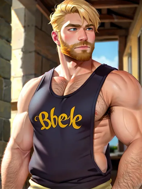 a cartoon image of a man with a beard and a tank top