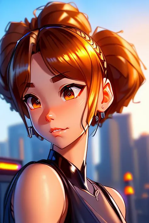 SamDoesArt1 style(closed-up:1.3) photo shot of a beautiful futuristic scifi (girl:1.2), detailed face, high quality face, beautiful, highly detailed, high quality, 8k, energy light, metal, shiny, steampunk style, lumen light, city in background, (surface scattering:1.3), reflection