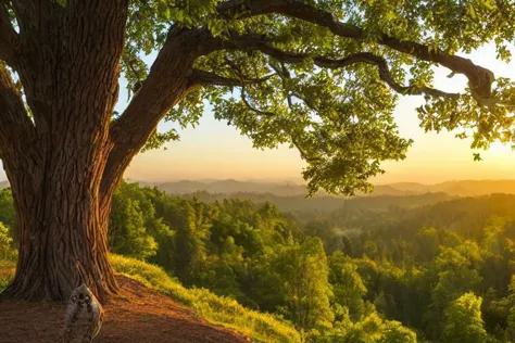 photograph, a owl is perched on a tree branch in the woods, at sunrise, wash, lush vista, in woods, full subject shown in photo, nosey neighbors, big trees, filled with fauna