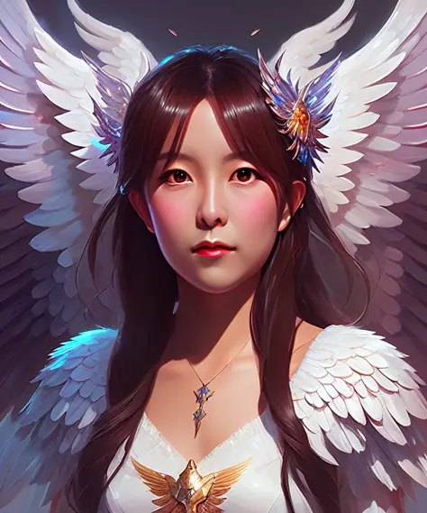 a ultradetailed beautiful portrait panting of a (mewnbnk) as an angel, angelic wings, light effect, pure, d&d, fantasy, magical background,vivid colors, oil painting, by ilya kuvshinov, greg rutkowski and makoto shinkai, trending on artstation