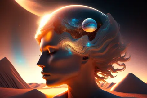 a highly detailed surreal airbrushed art of dopamine flowing from venus and through space into me, cgsociety, unreal engine, 8k,...