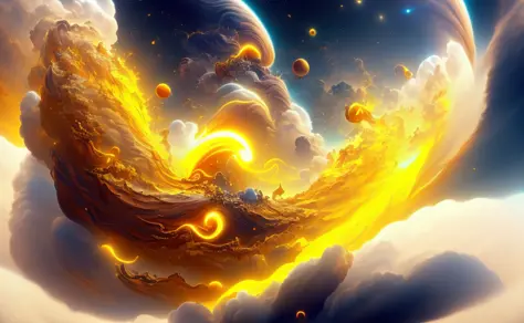 a highly detailed surreal airbrushed art of dopamine flowing from Venus and through space into me, yellow, CGSociety, Unreal Eng...