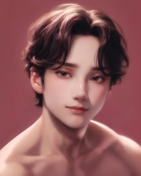 (hueningkai:1.2), handsome man, portrait, upper body, pixar style, smirk, sharp focus, absurdres, masterpiece, clean plain pink ...