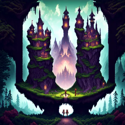 photo, a pixel art image of a castle in the middle of a forest (Metroidvania style:1) <lora:djzMetroidvaniaV21:1>