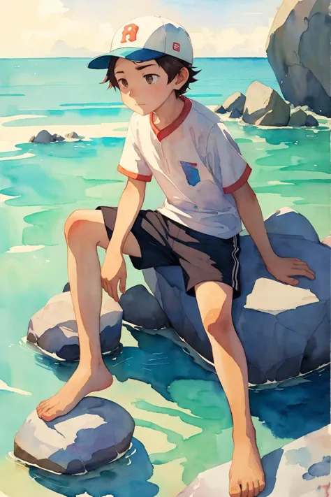(by Atey Ghailan:1.01), (by Fumita Yanagida:1.18), (in style of watercolor pencil:1.2), (solo), a younger (boy) is (male child) ...
