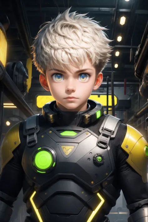 upper body, portrait, robot,white orange armor, white shimmering hair, neon light, 8K, RAW, best quality, masterpiece, ultra high res, colorful, (medium wide shot), (dynamic perspective), sharp focus ,depth of field,  1boy, extremely detailed eyes and face, beautiful detailed eyes,(black gold, trimmed gear:1.2),(In a futuristic weapons factory:1.2), <lyco:add_detail:0.2> , <lyco:Mecharobot:0.8>, dramatic lighting,