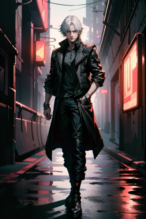 ((ultra detailed, masterpiece, absurdres))
<lora:DMC5Dante:0.9>
DMC5Dante, 1boy, solo, short hair, white hair, Cyberpunk street ...