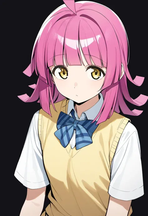 anime girl with pink hair and a bow tie