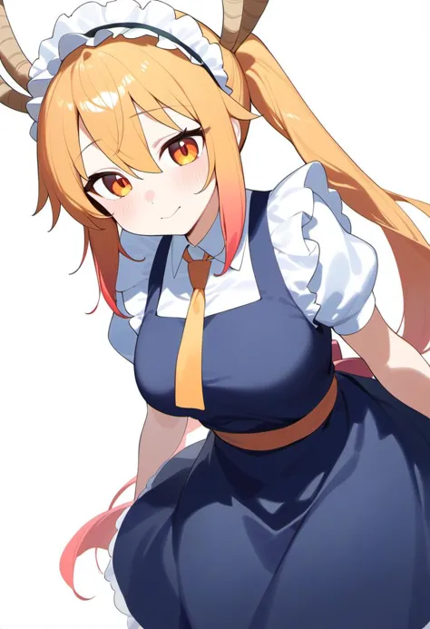 1girl, tohru \(maidragon\), kobayashi-san chi no maidragon, maid, solo, white background,  very aesthetic, best quality