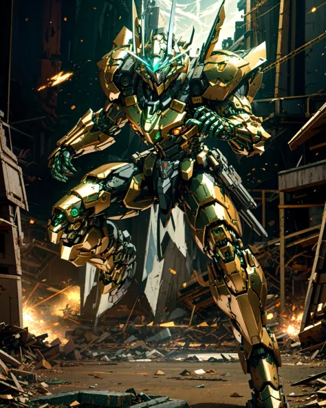 lleno_foto del cuerpo de mecha, headgear, (ojos brillantes),  
mar_tortuga_armadura verde, dorado_armadura reflejada marrón, covered in lleno silver armor, arknights, usando armadura de trueno, intrincada armadura mecha asesina, dios griego en estilo mecha, paladín sombrío,  
(grande musculoso:1.3),
(dinámica_pose, acción:1.4),
Luz volumétrica, partes mecánicas, articulaciones de robots,  brillo articular,
viento fuerte, partículas de luz, bokeh, fondo desordenado, ciberpunk, (detallado, mejor calidad:1.4), manos rápidas realistas