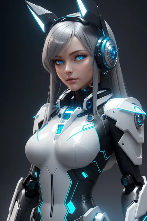 clean, famous artwork, concept art, octane render, a portrait of a beautiful woman, relaxing, vixen, mecha musume, headgear, mec...