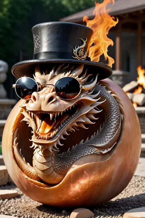 there is a dragon in a top hat and goggles on a pumpkin