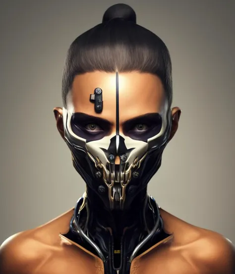 a woman with a mask and a hair bunt in a futuristic style