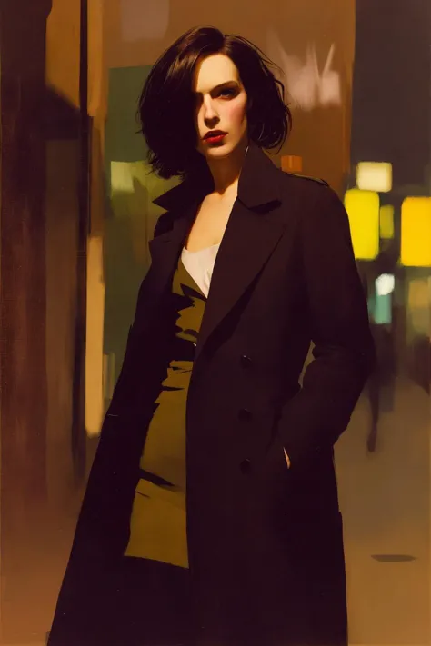 1 woman
leaning forward
brown coat
black hair
shadow
london street
dramatic lighting
Malcolm Liepke