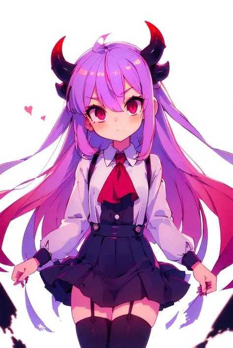 (best quality, masterpiece, hires), <lora:Arco_-_Marco_and_the_Galaxy_Dragon:0.8>, arco, lilac hair, horns, red eyes, dip dye, suspender skirt, ascot, thighhighs, garter straps, ((toon))