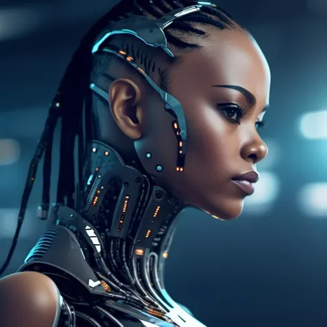 a cyborg woman from the year 2234 AD, the perfect ai evolution if humankind, sleek, contemporary, futuristic, expressive, close ...