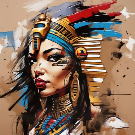 Character by Sandra Chevrier" egyptian queen in royal entire with a smile