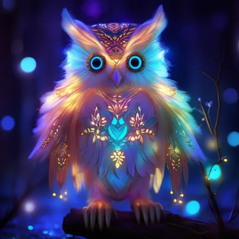 glowing art owl in faerietale couture