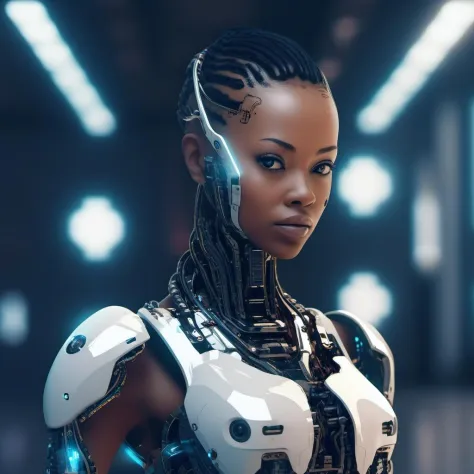 a cyborg woman from the year 2234 AD, the perfect ai evolution if humankind, sleek, contemporary, futuristic, expressive, close ...