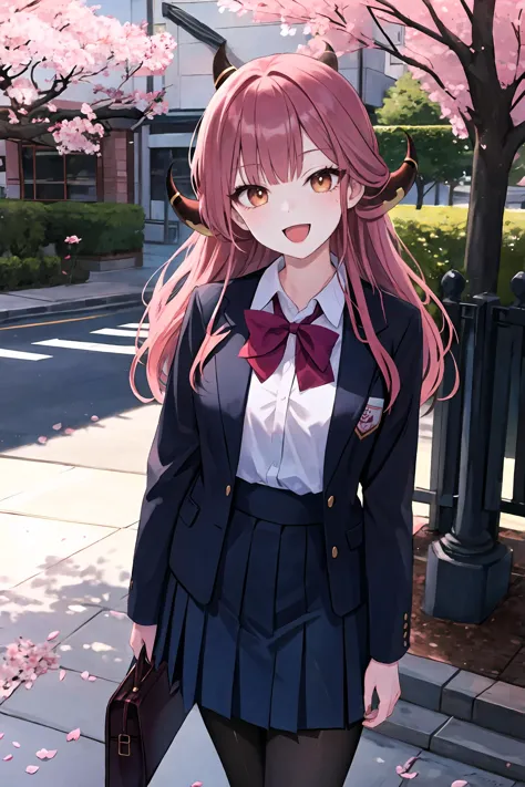 anime girl in school uniform walking down the street with a briefcase