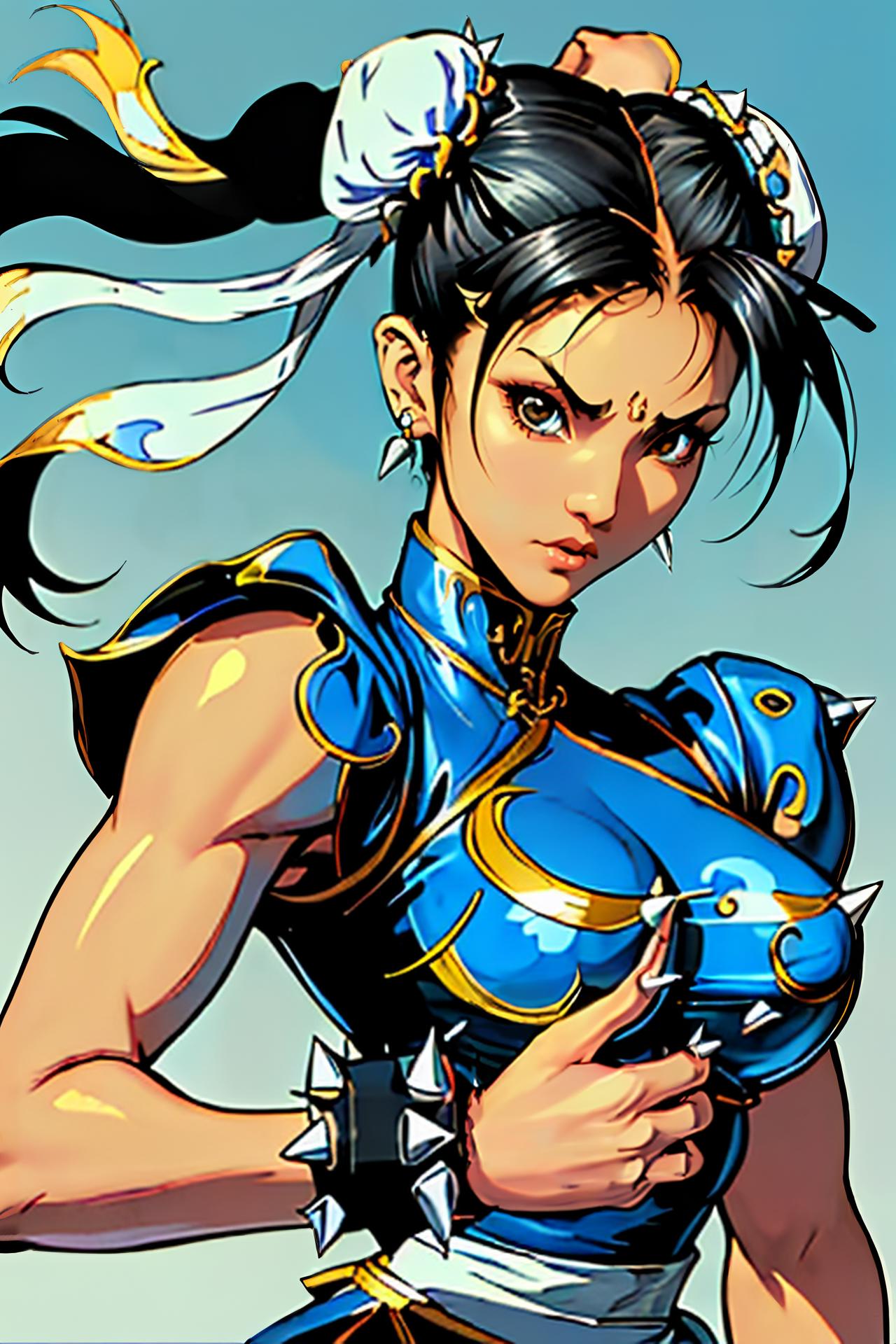 Chun-Li, street fighter,(large breasted:1.5),dynamic poses, fully open the  chest - SeaArt AI