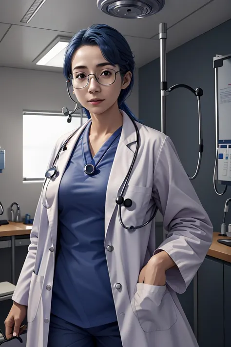 a close up of a person in a hospital room with a stethoscope