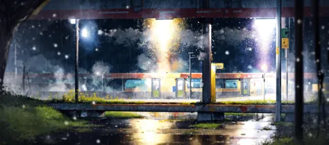 (masterpiece:0.6, best quality),lost subway station in grass under open sky in the night, rain, loneliness, wet, fog, <lora:add_...