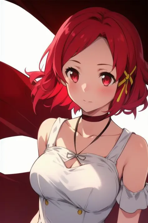 1girl, best quality, 
<lora:Izetta:0.7>, izetta, red hair, red eyes, short hair, ribbon, hair ribbon, hair ornament, choker, white dress,