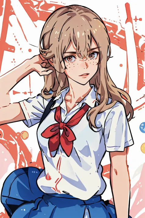 a cartoon image of a girl in a school uniform with a red bow