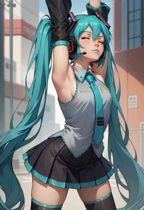 a woman with long blue hair and a cat ears is posing