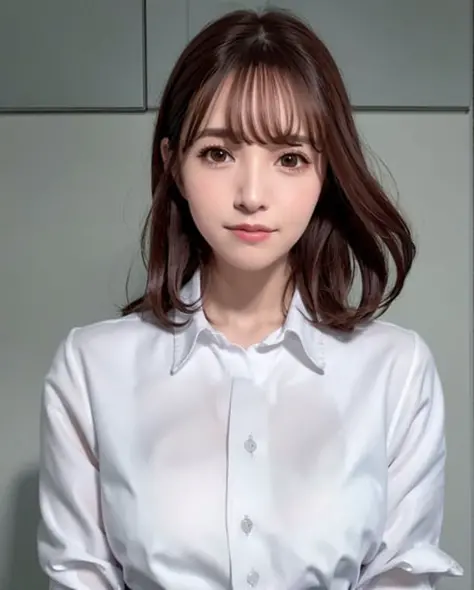 best quality, photorealistic, 8k, high res, 1girl, woman, (skindentation), (professional lighting), (portrait:0.6), (closed button office shirt:2), gorgeous, ((black hair)), (medium hair:1.4), (floating hair:1.6), (1girl eyes looking at viewer:1.5), ((looking at viewer:1.6)), (looking at the camera), photorealistic, (bokeh), (portait:0.6), (dynamic pose:1.2), masterpiece, intricate, realistic, sharp focus, award-winning photograph, sfw, (smile:1), <lora:yua V2:0.67>