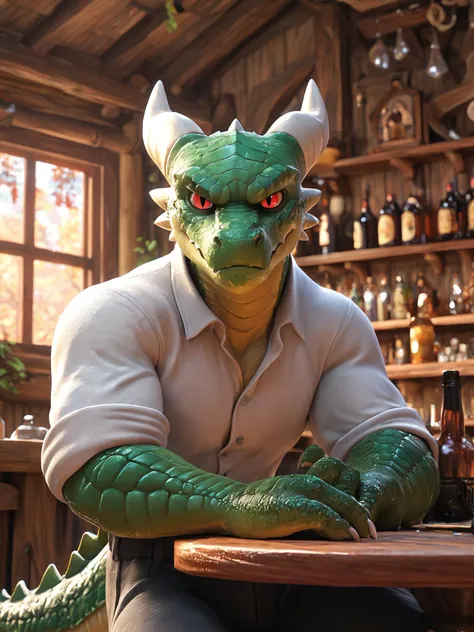 score_9, score_8_up, score_7_up, detailed background, inside, wood wall, tavern, table, bottle, upper body break
kobold, scalie,...