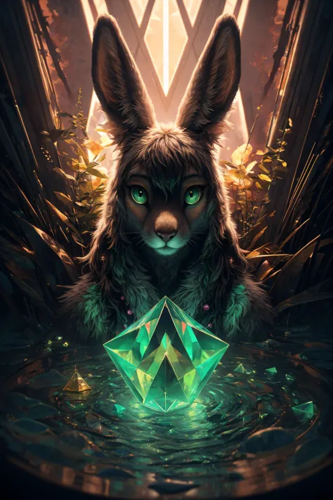 (best quality, masterpiece, detailed, 8k), breathtaking ,RAW, realistic, 
<lora:Tools Add Detail:0.3>
nvdreampunk, (abstract surrealism:1.3), mixed media, Elegant girl, furry anthro bunny, large shining Dark green eyes, silk, gems, glass, esoteric majesty, enlightened radiance, sacred geometry,
<lora:Styles Dreampunk:1> 
detailed fur texture, subsurface scattering, (masterpiece, award-winning, professional, HDR)