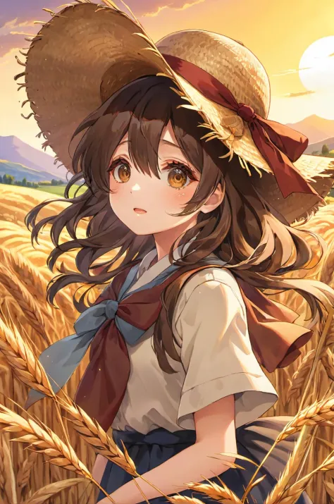 ultra-detailed,(best quality),((masterpiece)),(highres),original,extremely detailed 8K wallpaper,(an extremely delicate and beautiful),((detailed face)),beautiful detail eyes,
\\
suga,torino
anime,1girl,full frame, working in the golden wheat field, straw ...