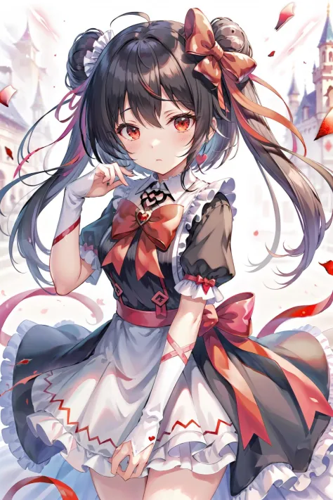 ultra-detailed,(best quality),((masterpiece)),(highres),original,extremely detailed 8K wallpaper,(an extremely delicate and beautiful), anime
bandaged arm, red eyes, 1girl, frills, hair ornament, bandages, blood, bow, black hair, looking at viewer, collar,...