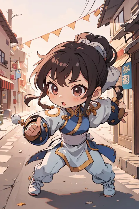 (masterpiece),(best quality), 1girl,chibi, Chun-Li, full body,Street fighting. <lora:Guofeng_mengwan_v1:0.6>, <lora:shuV2:0.4>,<lora:GoodHands-vanilla:1>,