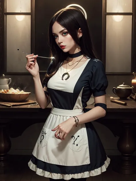 <lora:GoodHands-beta2:0.8>
 <lora:americanmcgee_alice-12:0.8> mcgeealice, dress, apron, striped pantyhose, jewelry, necklace <lo...