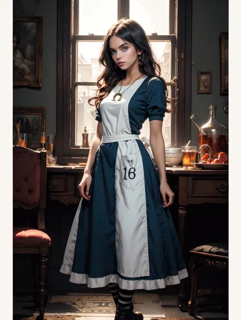 <lora:GoodHands-beta2:0.8>
 <lora:americanmcgee_alice-12:0.8> mcgeealice, dress, apron, striped pantyhose, jewelry, necklace <lo...