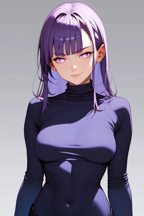 anime girl with purple hair and purple eyes posing for the camera