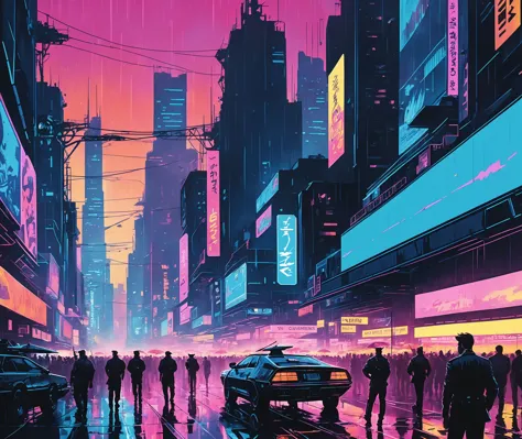 (Kristin Cavallari), nighttime, cyberpunk city, dark, raining, neon lights , (<lora:neowrskXL:0.5> neowrsk,gaint,huge ,<lora:Syd Mead Style:0.5> Syd Mead Style), cyberpunk, synthwave, 1980s, futurism, brutalism, neuromancer, cinematic photo, in Germany, Radial balance, Sunrise, Water, Ellipse, ultra detailed, intricate,,leading a horde army, thousands of warriors,((pinkfong baby shark))